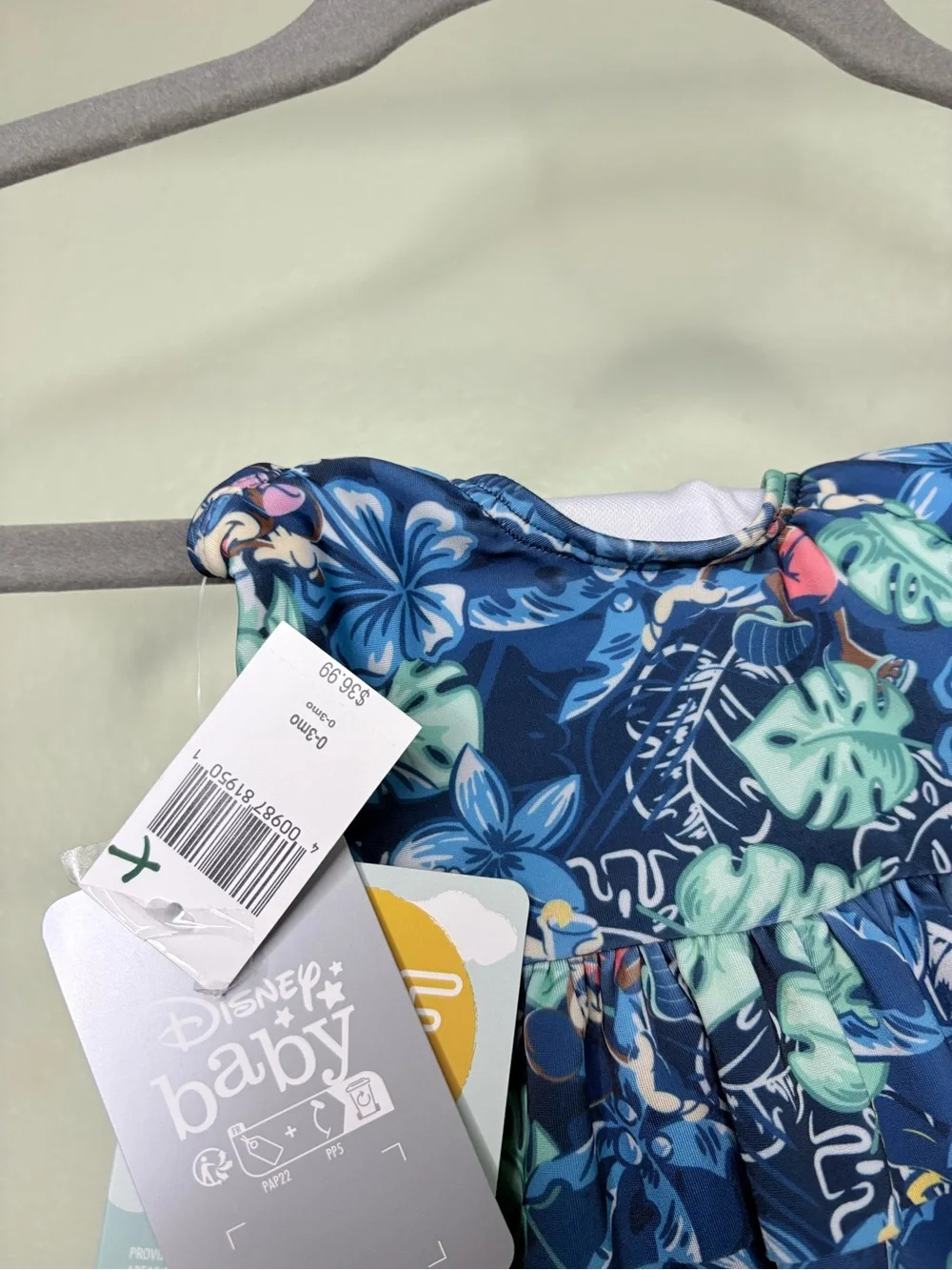 NWT Disney Baby Mickey Mouse Blue Tropical Floral Tiered Ruffle Swimsuit Size 0-